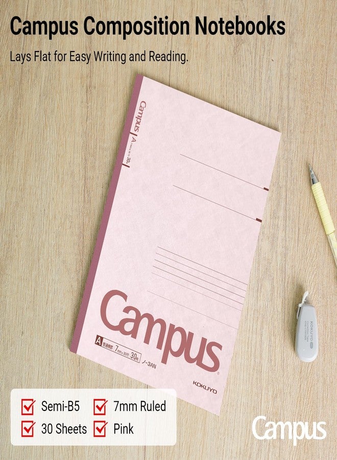 كوكويو دفاتر كوكويو كامبوس، مقاس 7 × 10 بوصة، دفاتر مسطرة، 30 ورقة، مسطرة 7 مم، عبوة من 10 دفاتر وردية اللون، مقاس B5، مناسبة للمدرسة والعمل، لوازم مدرسية، دفتر يوميات، مستورد من اليابان - Image 4